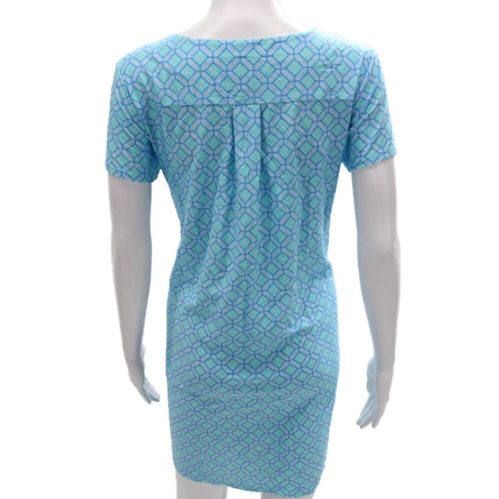 Jude Connally Women Shift Dress Blue Geometric Short Sleeve Size M - Picture 3 of 5